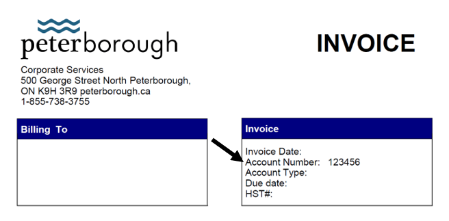 Screenshot of the top of a City invoice, showing the section on the right top side of document with Account Number
